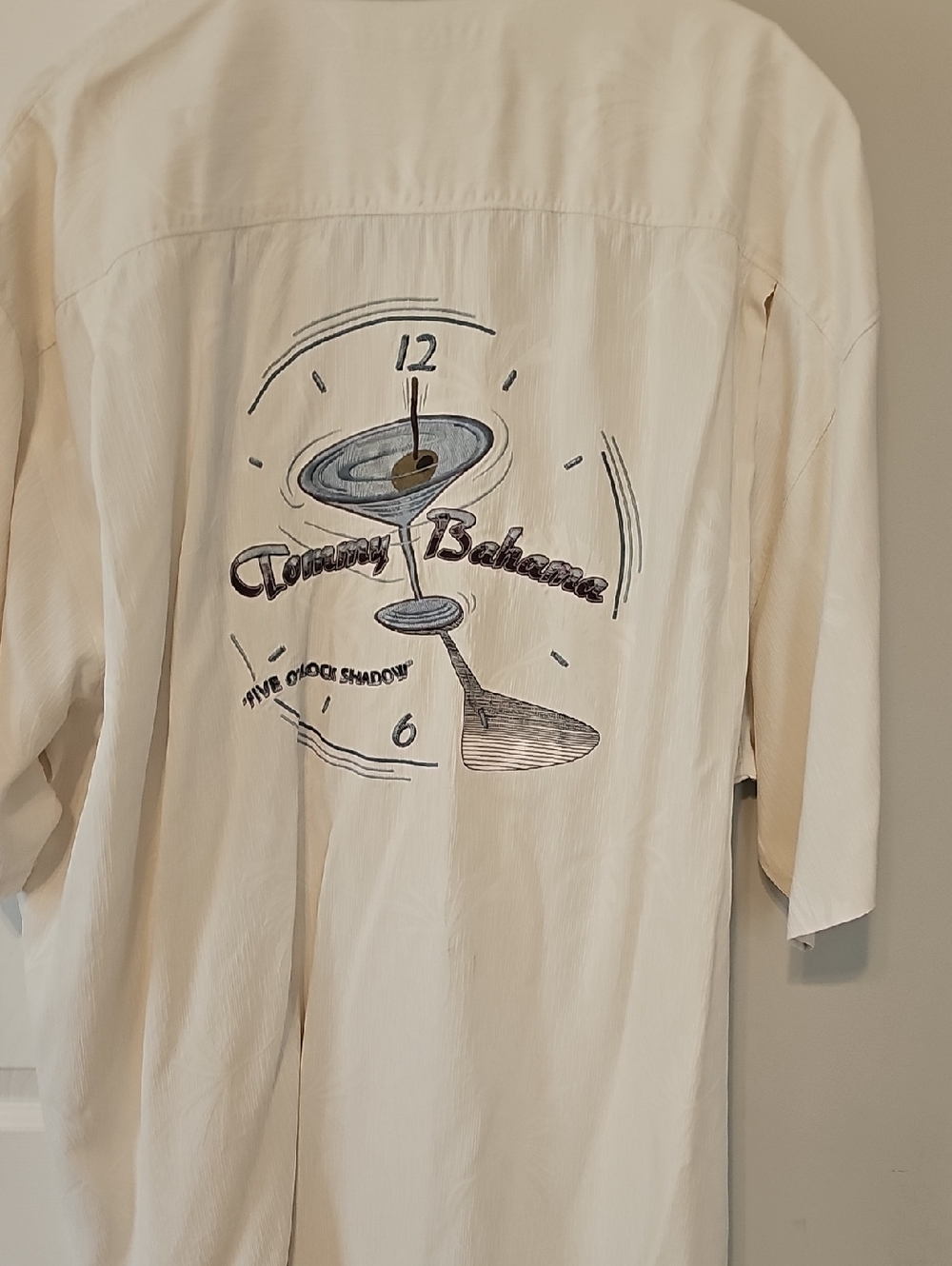 Tommy Bahama Cream Button-Down Shirt with Martini Clock Embroidery